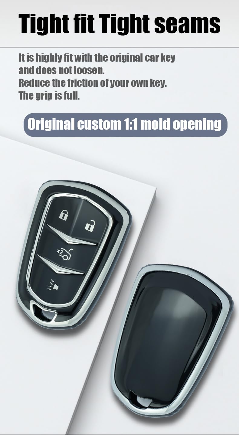 HIBEYO Cover In TPU Per Chiave Cadillac: Protezione Elegante Con Linea Oro Per XT5, XTS, Escalade (Bianco)
