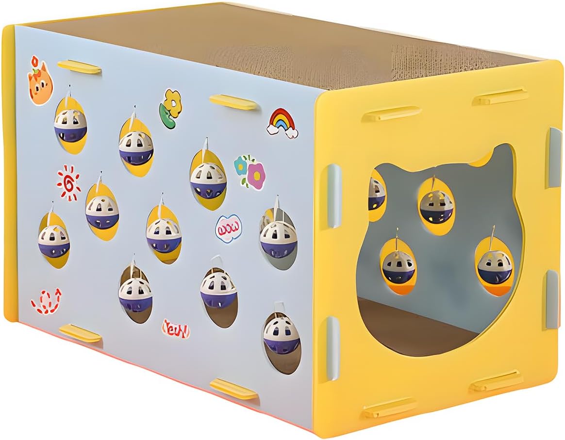 ​​Cat House for Indoor Cats 3 in 1 Scratch Resistant Sisal Cave Bed with Tunnel Enclosed Design with Fluffy Ball Hanging for Multiple Pets Small Aminal Hideaway