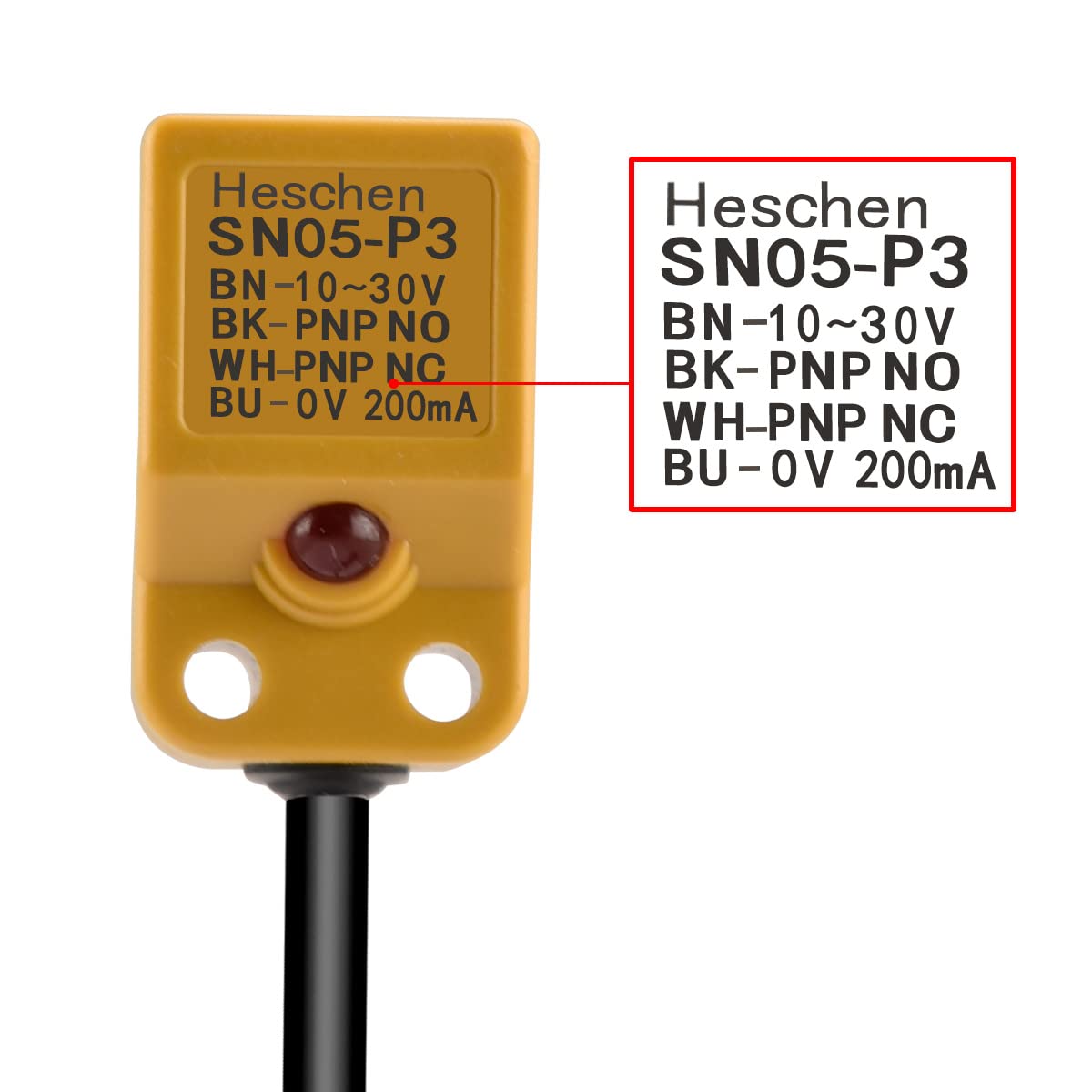 Heschen Quadratischer Näherungssensor PL-05P3 – 5 Mm Abstand, PNP NO+NC, 4 Drähte, 10–30 V DC, Nicht Abgeschirmt