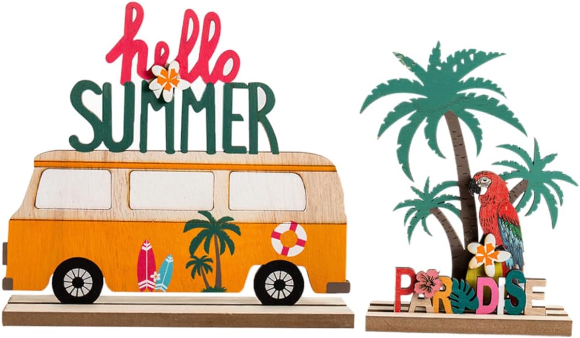 Zerodeko Sets Hawaiian Home Decor Wooden Table Sign Centerpiece Parrot Design Tropical Theme Pcs