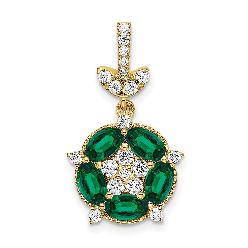 14ct Gold Yg Lab Grown Diamond Si1 Si2 G H I Floral Crtd Emerald Pendant Necklace Measures 21.75mm long 5.07mm Thick Jewelry Gifts for Women