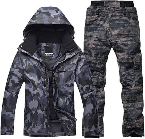 Ropa de nieve de camuflaje para hombre conjunto de traje de esquí para snowboard impermeable más grueso chaquetas cálidas pantalones chaqueta con