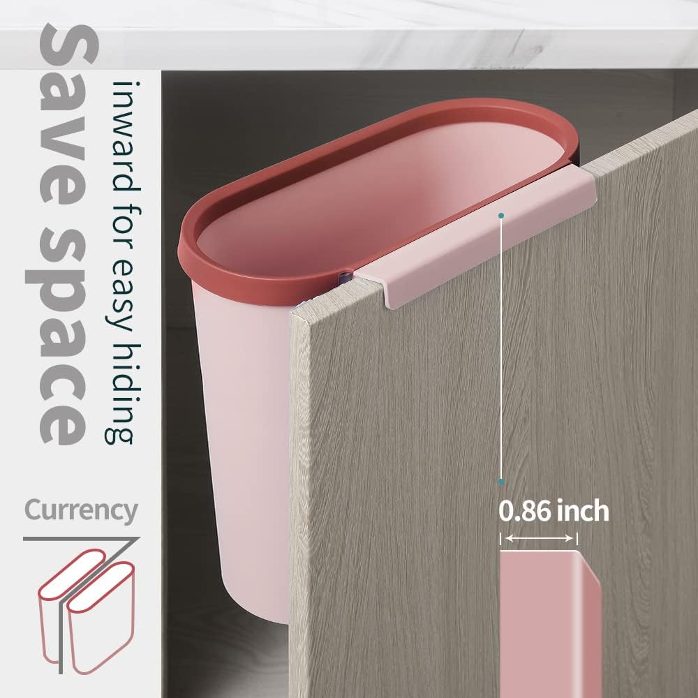 INSHA Hanging Trash Can,Small in-Cabinet Kitchen Garbage Bin Can Easy Attached to Cabinet Door Kitchen Drawer Car Waste Can with Top Ring to Fix Garbage Bag (LJT-Pink)