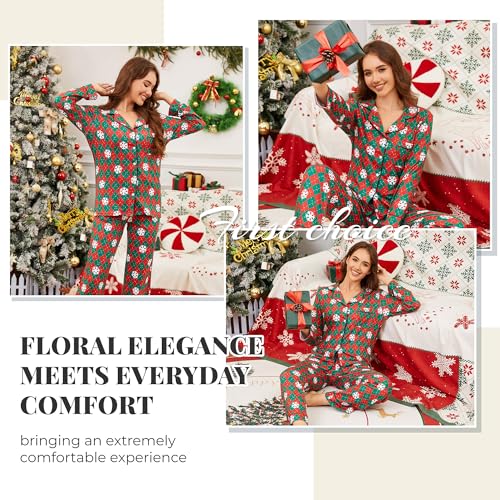 Image of LYCY Womens Pajama Sets Floral Print, Long Sleeve Button Down Pajamas Set for Women Soft Sleepwear Pjs 2 piece Loungewear