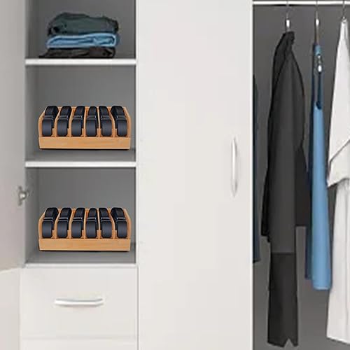 Miniatura 5 de GTI Organizador de cinturón, 2 unidades, 6 compartimentos, organizador de cinturón para armario y cajón, vitrina de bambú para corbata y cinturón,