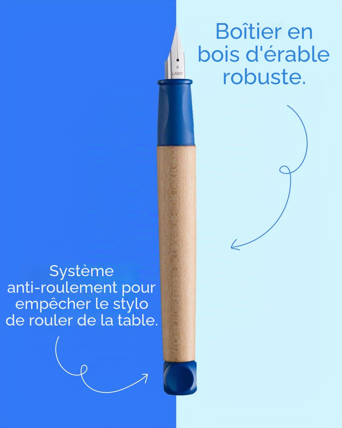 Lamy ABC Kit d'apprentissage d'écriture bleu avec emballage cadeau composé de 1 stylo d'apprentissage adapté aux enfants avec plume pour gaucher et 1 crayon, poignée antidérapante, capuchon et cube en