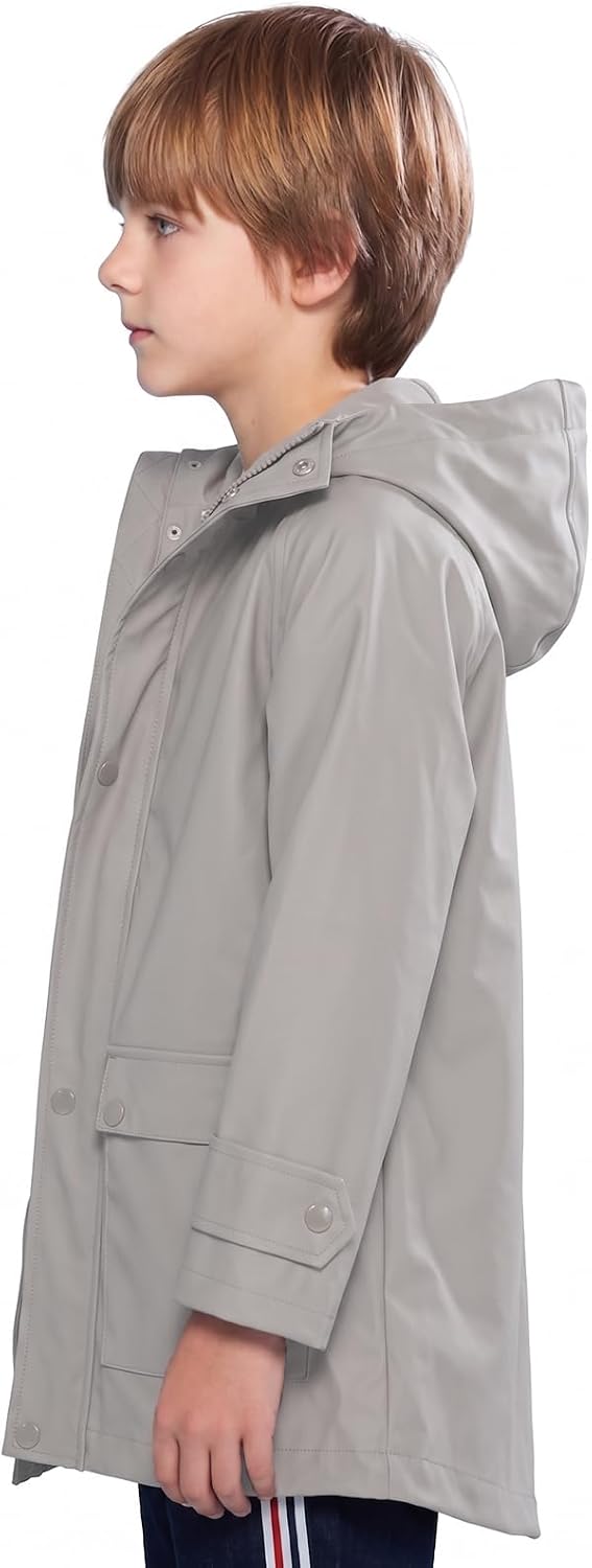 SOLOCOTE Kids Rain Jacket Hooded Lined Rubber RainCoats for Girls Boys Waterproof Windproof Size 5-14Y