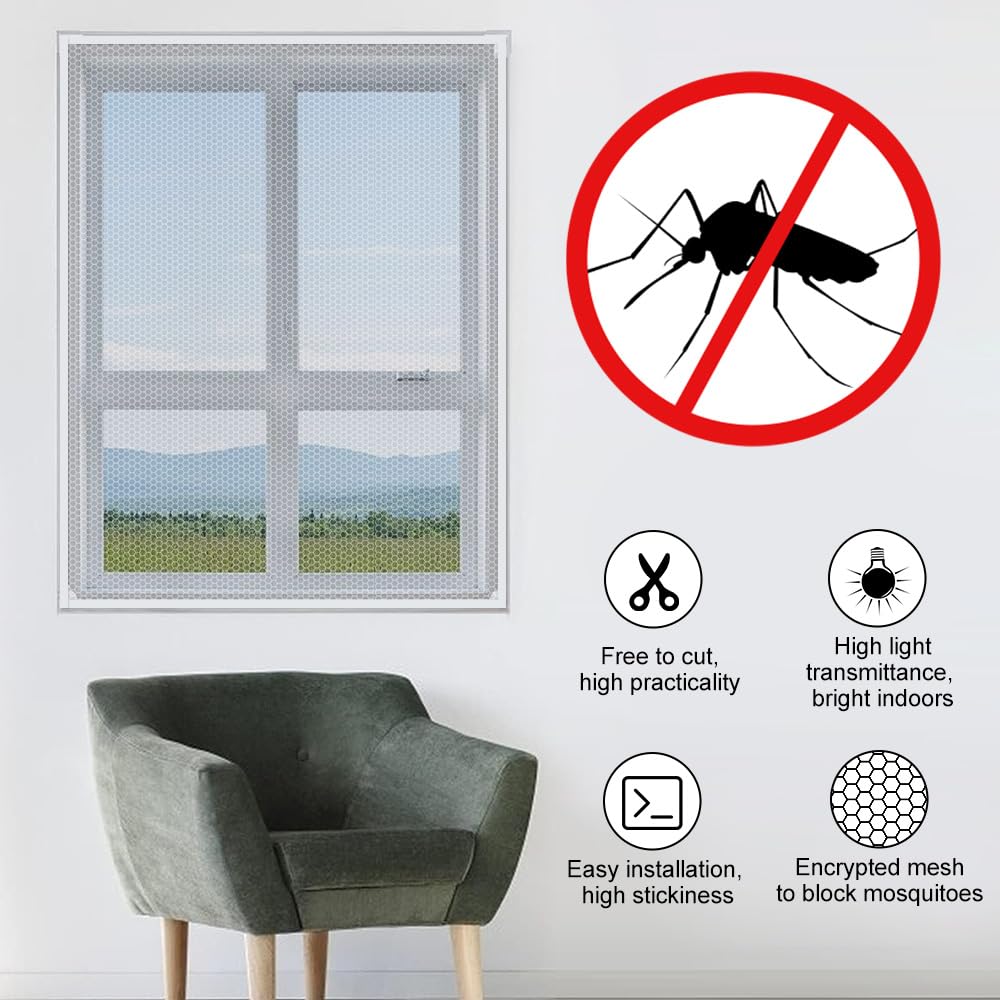 NAROSEBE 3 Pcs Moustiquaire Fenêtre Blanc 130x150cm, Toile Moustiquaire Fenêtre Réglable, Tulle Moustiquaire en Polyester avec Bande Scratch et Réparation Moustiquaire, pour Maison contre Les Insectes