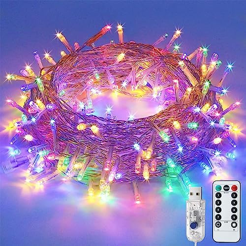 LITYBY Fairy Lights for Bedroom,8 Modes USB Plug in Powered Lights Waterproof Outdoor/Indoor Christmas Lights with Remote Timer for Bedroom, Party, Wedding, Christmas (Multi-Coloured)