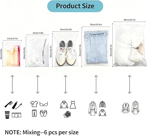 Miniatura 5 de 30 bolsas de almacenamiento de viaje, bolsas de embalaje para viajes, bolsas de plástico reutilizables para ropa, bolsas de almacenamiento con