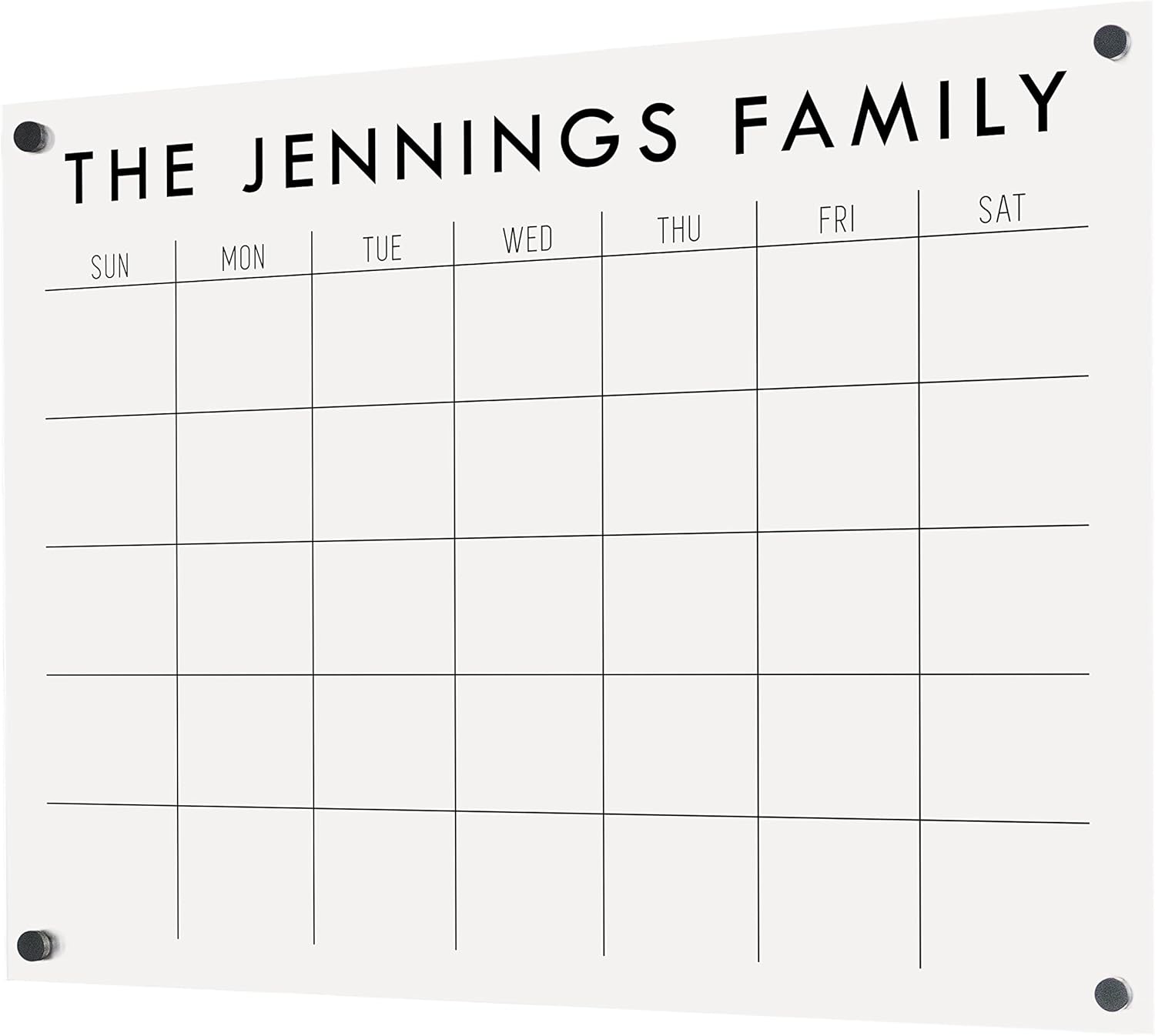 Monthly Acrylic Fridge Calendar (14"W X 11"H, Black Standoffs)
