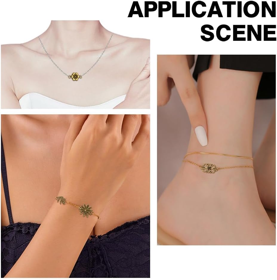 arricraft 80 Pcs Flower Connector Charms, 8 Styles Tibetan Floral Filigree Antique Bronze Flower Pendants Double Hole Connector for Summer Earring Necklace Bracelet Keychain Jewelry Making Craft Decorations - Image 5