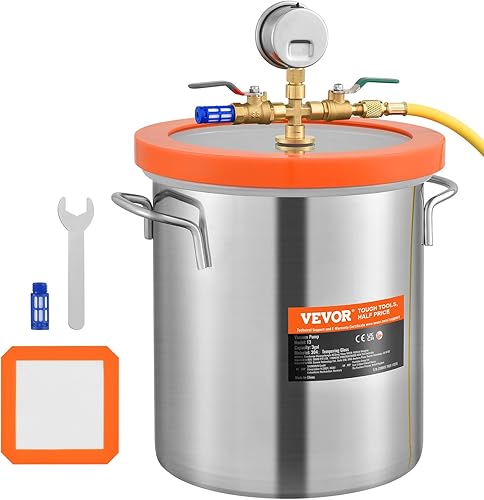 Miniatura 9 de VEVOR Cámara de vacío de 5 galones, cámara de desgasificación al vacío con tapa de vidrio templado mejorada, cámara de acero inoxidable 304, para
