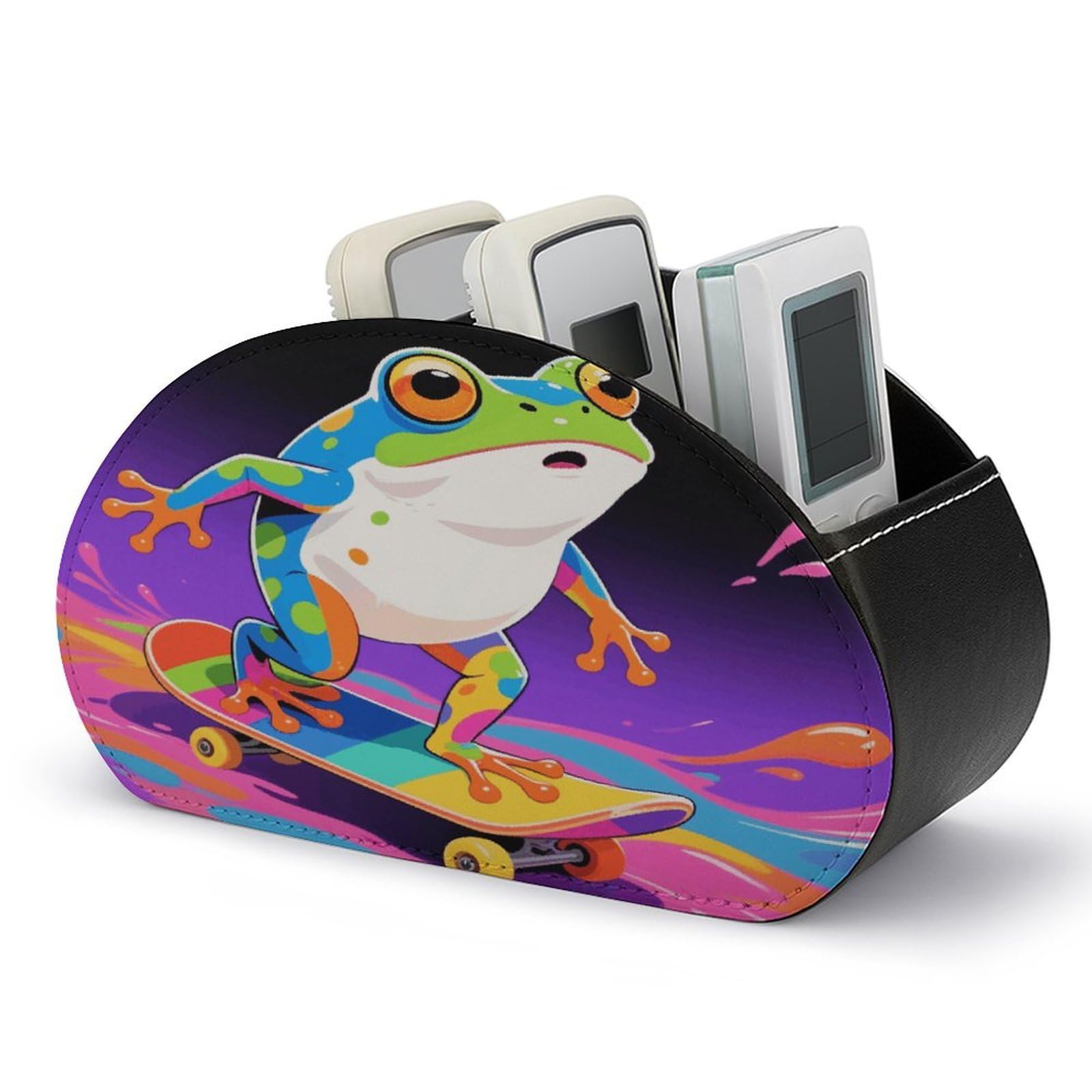 FodPand Frog Remote Control Holders PU Leather Remote Caddy Desktop Organizer with 5 Compartments TV Remote Holder Box Tray for Bedside Table Office Desk Accessories&Gift