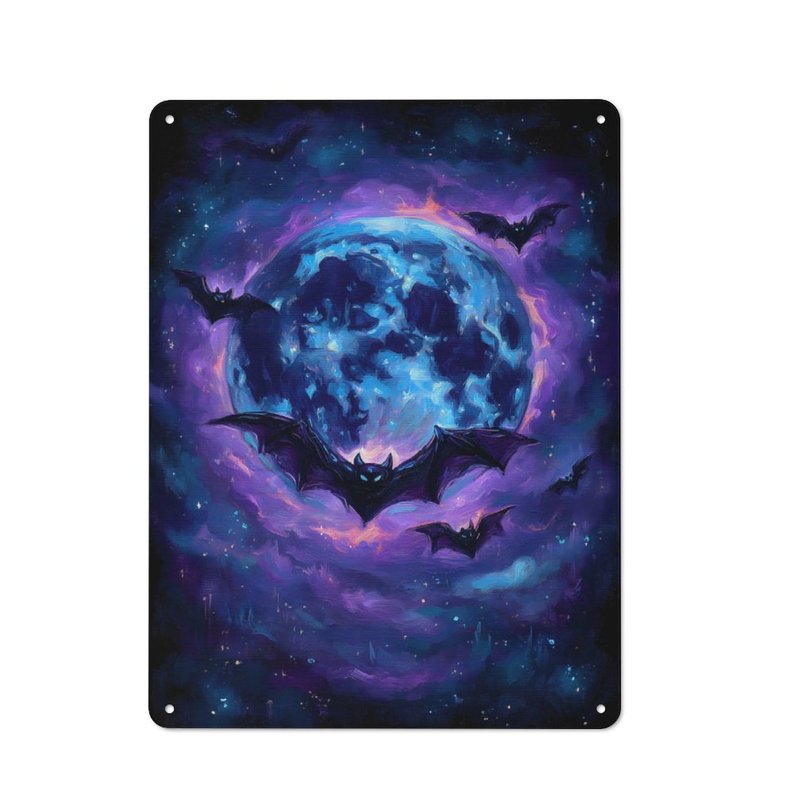 Junmoney Bats Flying In Front Of Moon Tin Wall Plaque 40X30cm With For Garage Or Workshop, For An Autumn Wall Display In Garage And Workshop