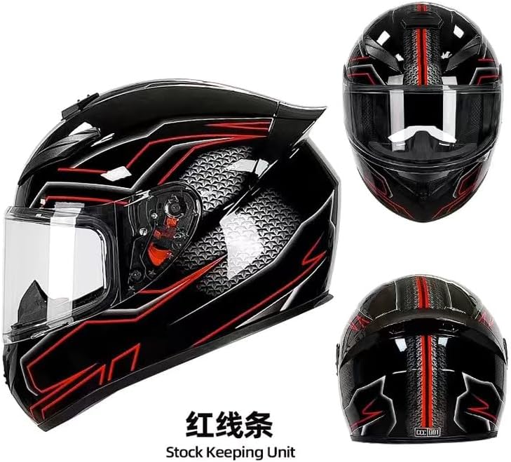 Miniatura 2 de Casco de motocicleta de cara completa, línea roja, aprobado por DOT, para motocicleta, ciclomotor, bicicleta de calle, motocross, carreras, casco de