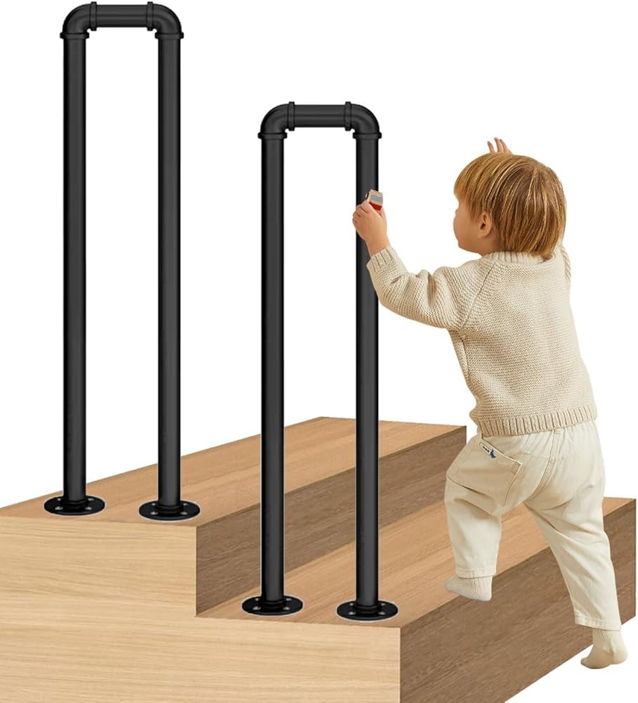 Lqsybhd 65Cm(2.1Ft) Handrail For Stairs Matte Black Metal Stairway Handrail Non-Slip Industrial Stair Rails Indoor Outdoor Floor Mounted Stair Railing Safety Grab Bar For Elderly Kids(Color:65cm(2.1Ft))