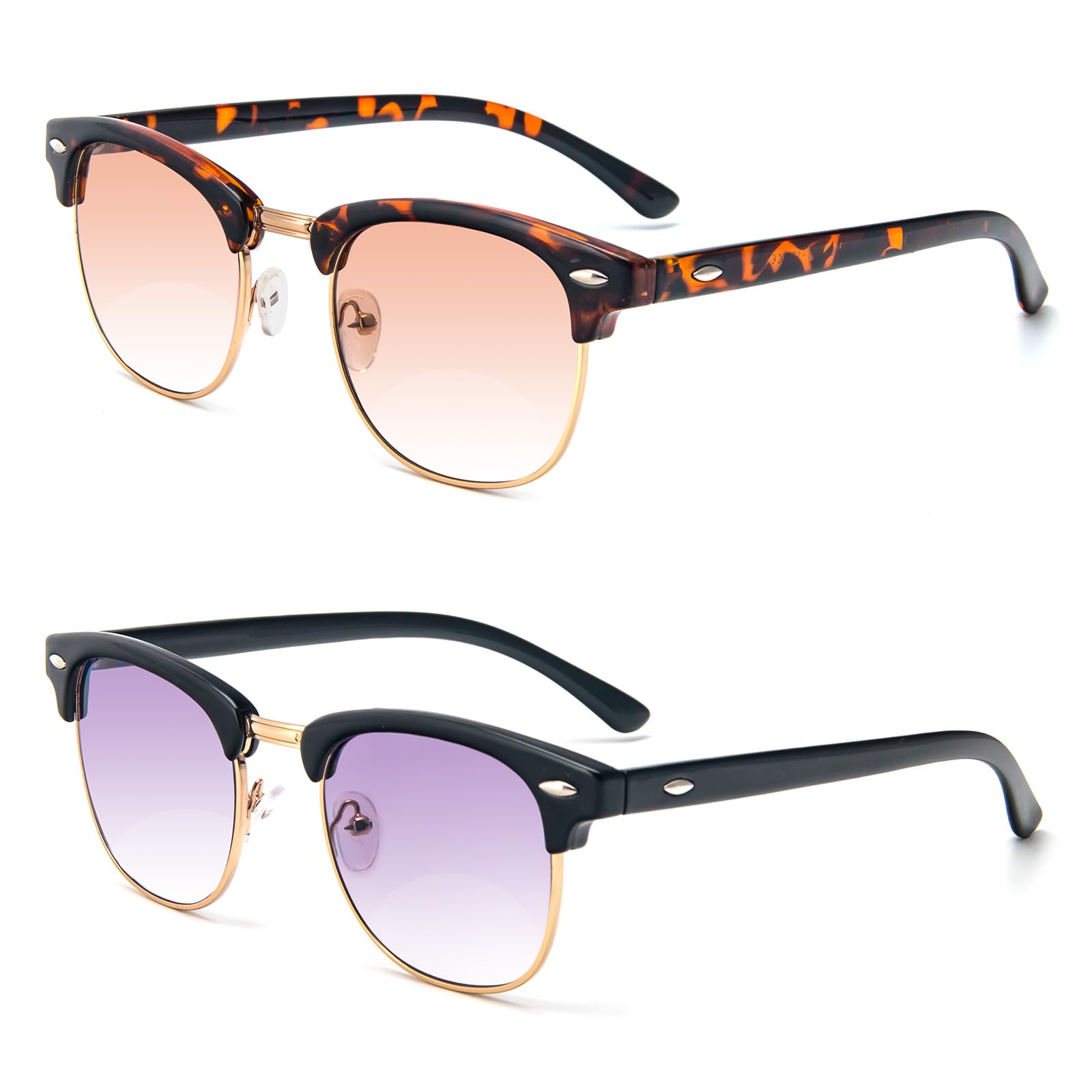 KoKoBin 2 Pack Bifocal Reading Sunglasses UV400 Protection Retro metal Glasses Anti Blue Light for Women Computer Readers (2 Pack