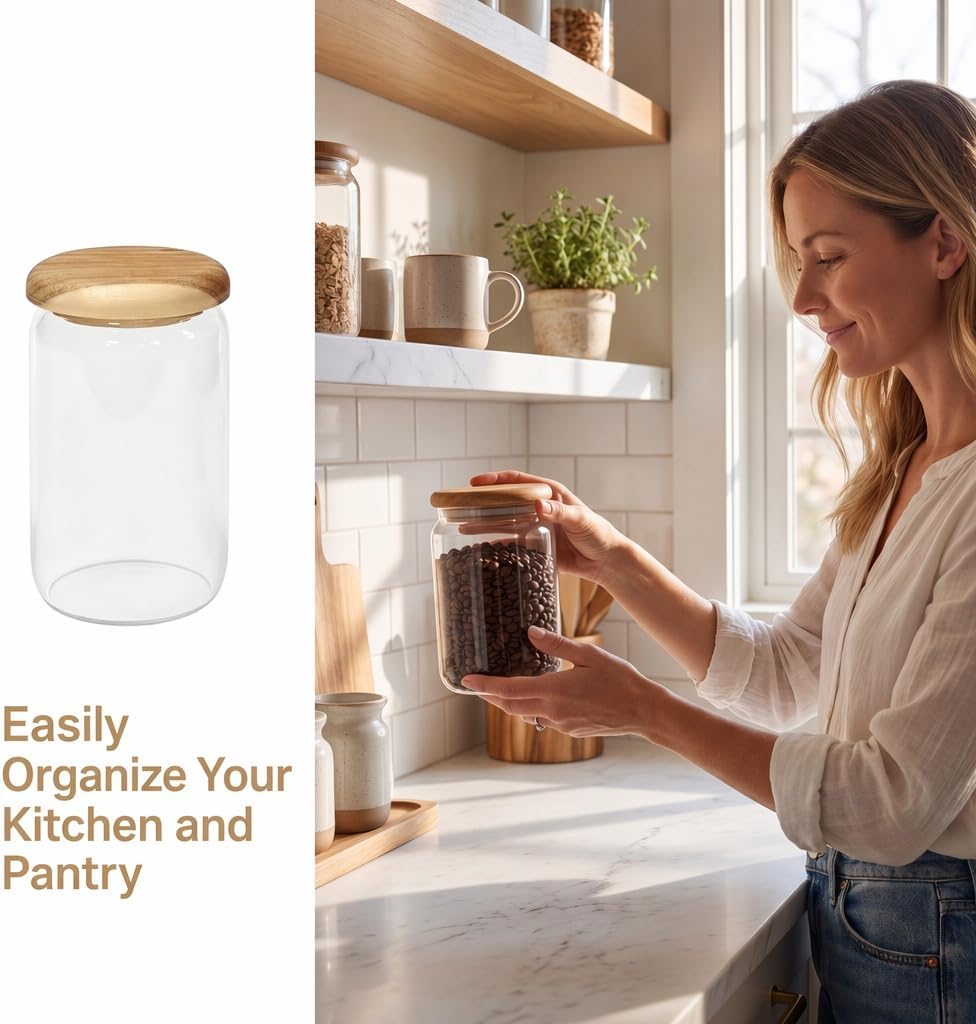 4-Pack 680ml Wide Mouth Mason Jars with Acacia Lids & Wood Spoons image 2
