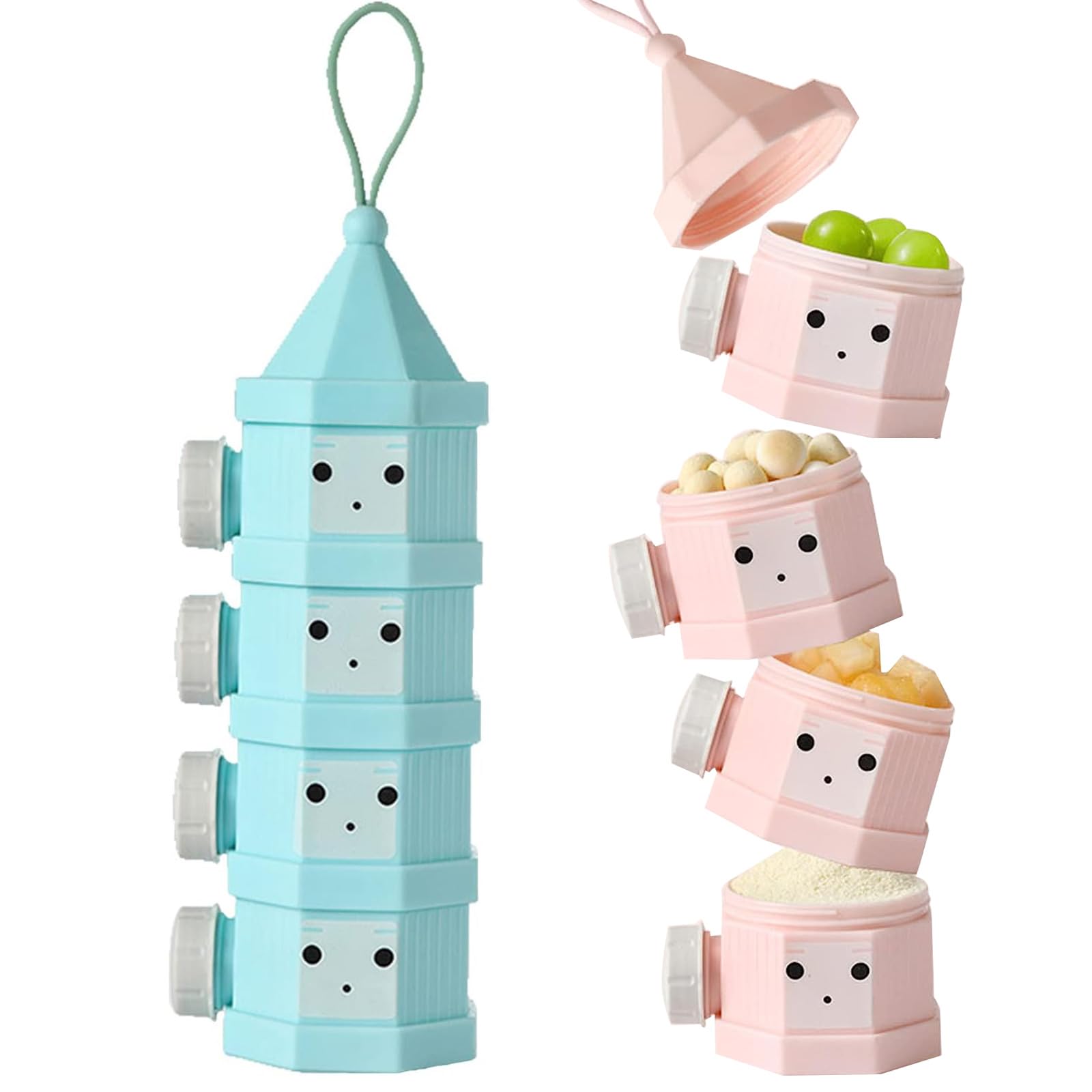 WougzanBaby Milk Powder Dispenser, 2pcs Milk Powder Pots, Formula Dispenser Portable Milk Powder Formula Dispenser Container Pot Box Milk Cans Snack Storage Box for Travel (Pink + Blue)