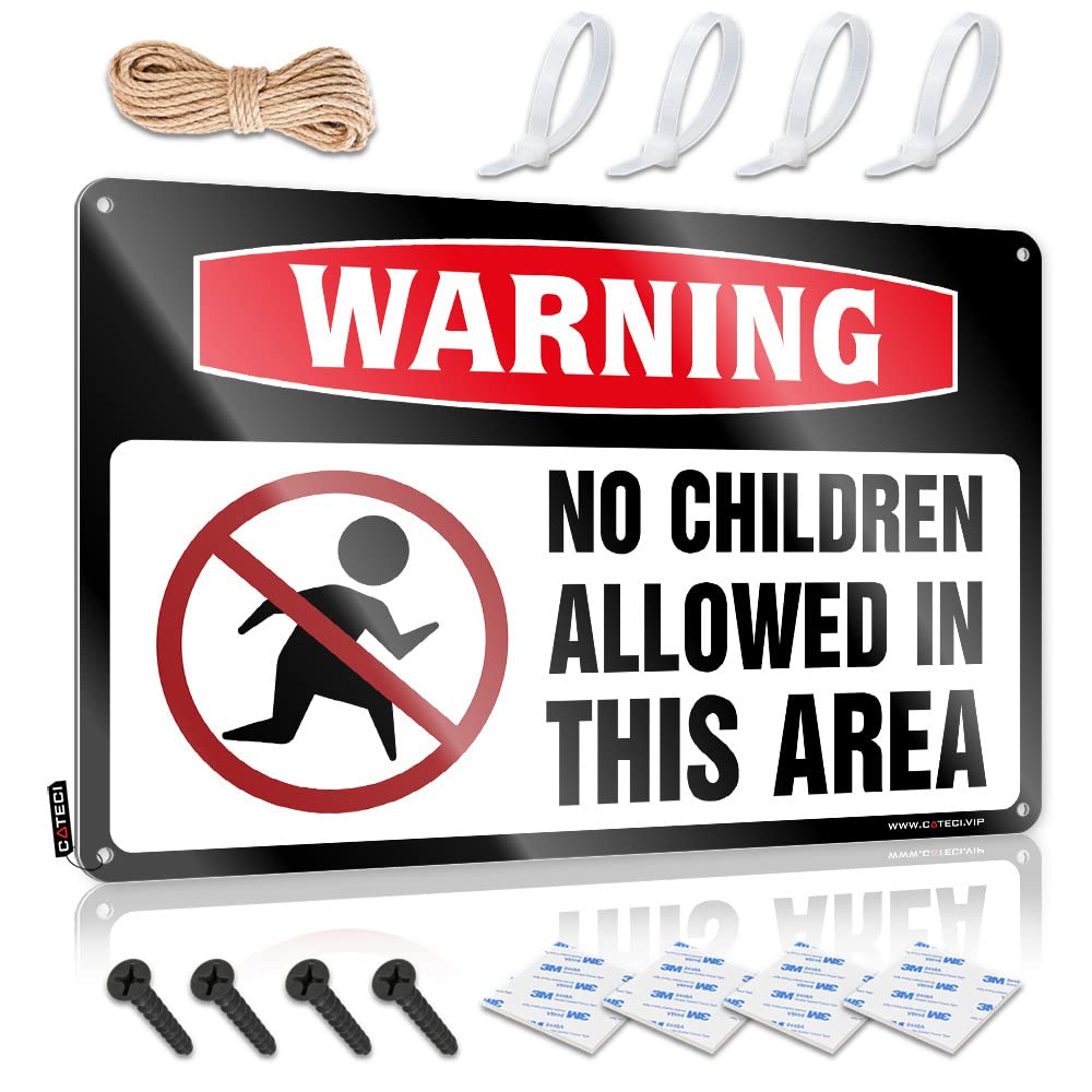 HELIOFORGE Bar Accessories For Man Cave Warning No Children Allowed In This Area Tin Sign Signs For Bedroom Door Funny Desk Signs(30X40CM)