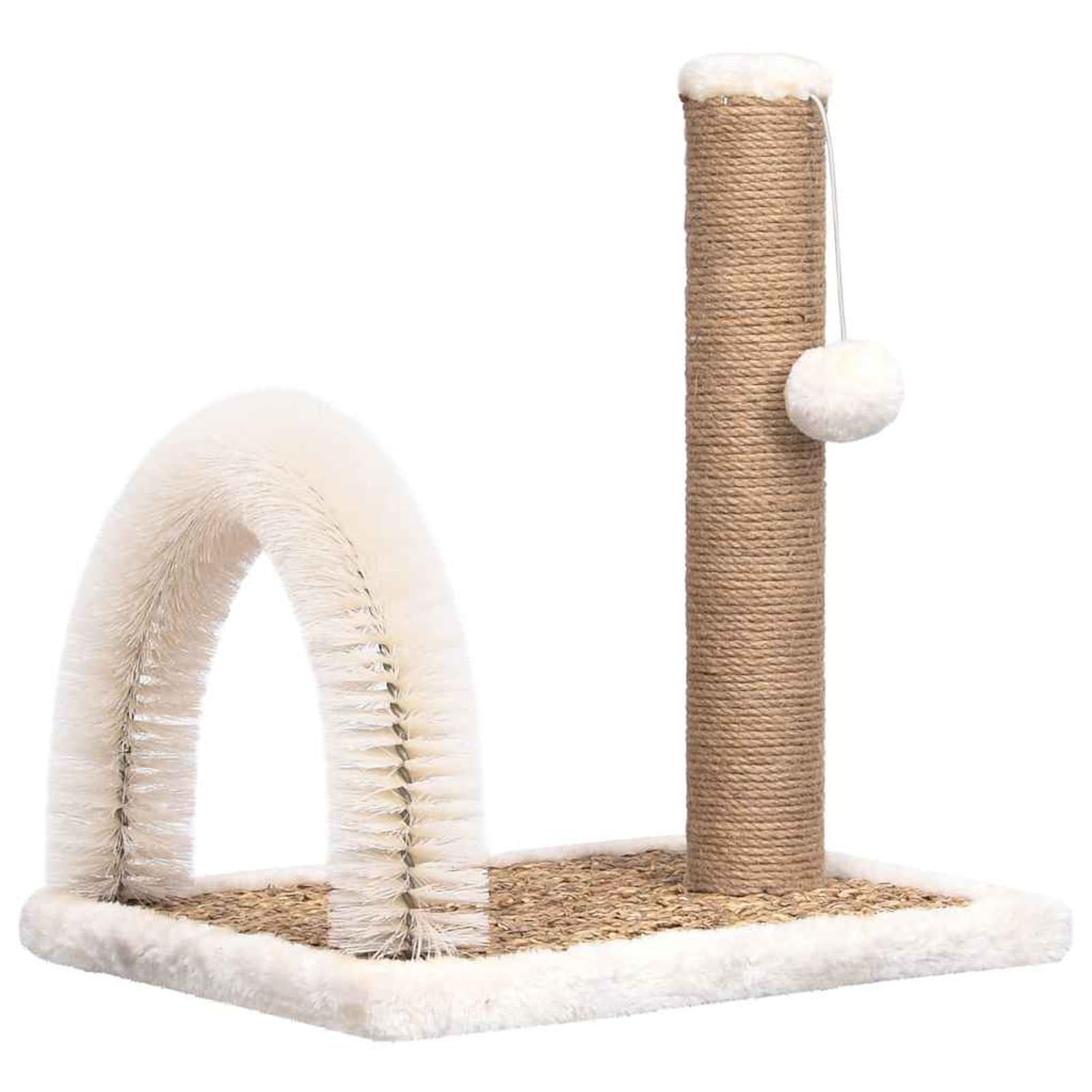 Gecheer Tiragraffi per gatti con curvo per la cura del pelo, 49 x 29 x 42 cm, con 1 palla sospesa, una spazzola per la cura e un tronco tiragraffi, truciolato, peluche, erba marina
