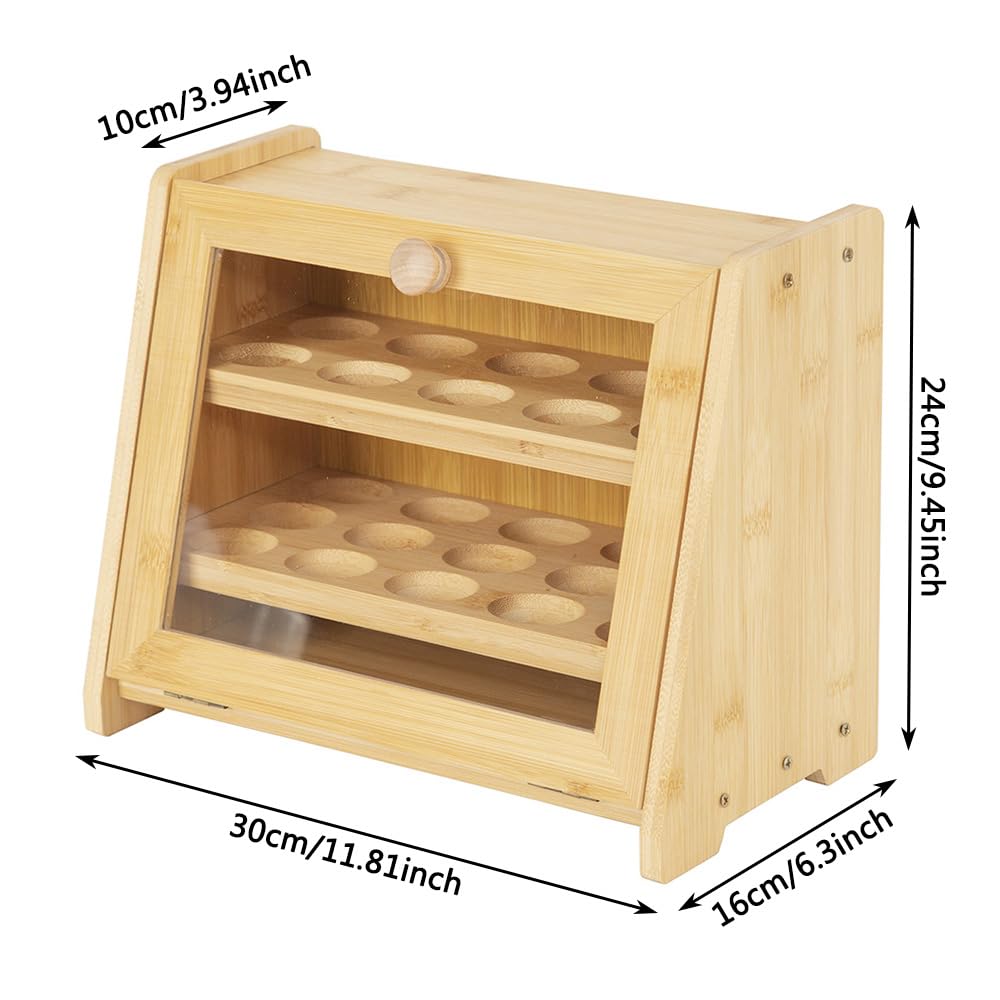 Soporte para huevos de bambú, organizador apilable de encimera de cocina con capacidad para 25 huevos, estante de almacenamiento de huevos de madera natural para refrigerador o encimera