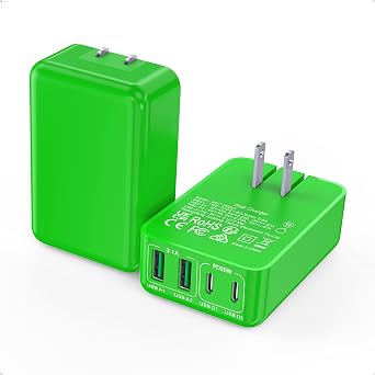 Flat USB C Charger Block, 2-Pack 40W USB C Fast Charging Block 4-Port Dual PD+QC Power Adapter Double Charger Block Multiport Type C Cube Multiple Wall Plug for iPhone 17 16 15 14 13 12 Pro MaxGreen