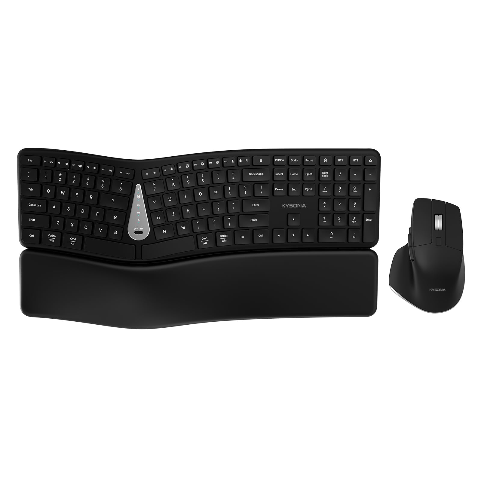 KYSONA Ergonomic Keyboard Mouse Wireless Combo Full Size Bluetooth Split Keyboard with Wrist Rest 4 Level DPI Ergo