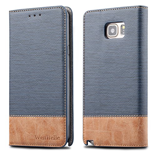 WenBelle for Galaxy Note 5 Wallet case, [Blazers Series] Wallet-Style Case, Stand Feature, isal Fabric and Leather-Look Design Wallet Cover Flip Cases for Samsung Galaxy Note 5 (Blue)