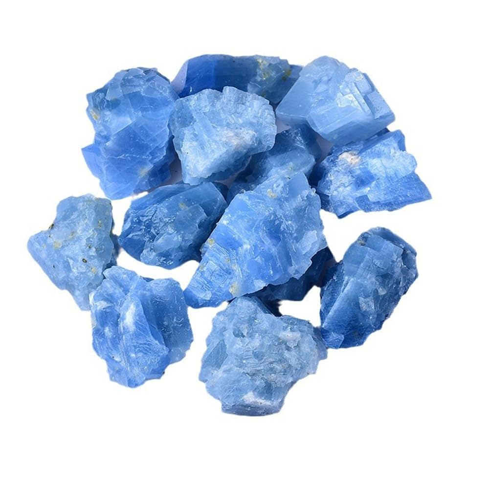 QWZTAEOZA Blue Calcite Crystal Quartz, Gemstone Raw Crystals Rough Stones,Bulk for Polishing,Jewelry Design,Decoration,2~3cm(1000g)