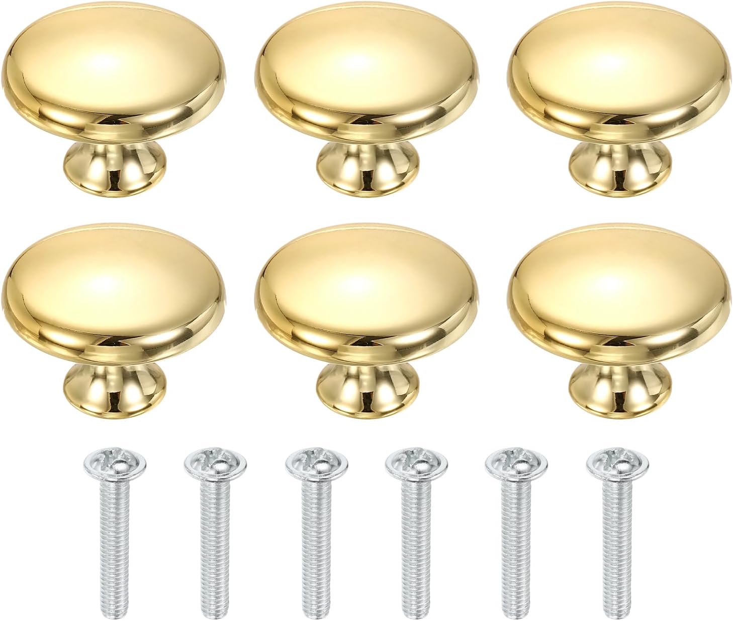 uxcell 6 Pcs Cabinet Knobs, 1-3/8 Inch (35mm) Diameter Drawer Knob Polished Chrome, Round Ball Kitchen Knobs Handle with Screws for Kitchen Bedroom Cupboard Dresser, Gold