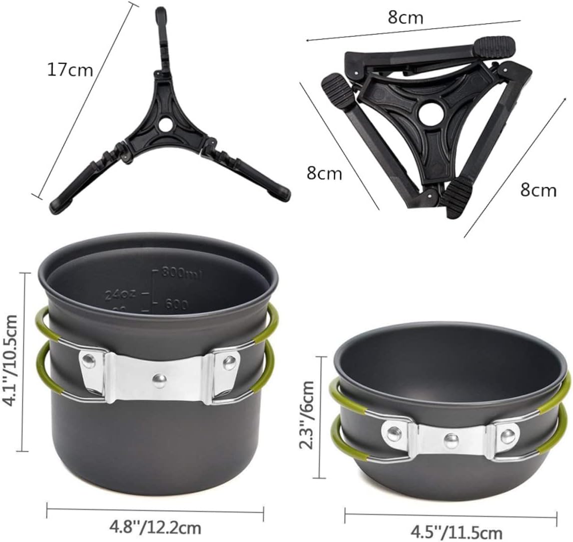 Aluminum Camping Cookware 2-Person Cooking Set for Outdoor Activities Heat Protection
