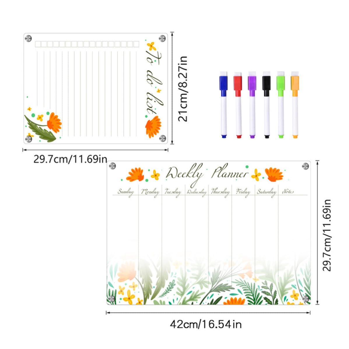 GALPADA Lavagna Magnetica Frigorifero Trasparente A3+a4, Lavagna Cancellabile a Gesso per Promemoria e Calendario, Planner Magnetico da Tavolo per Ufficio e Casa, Set 8 Pezzi