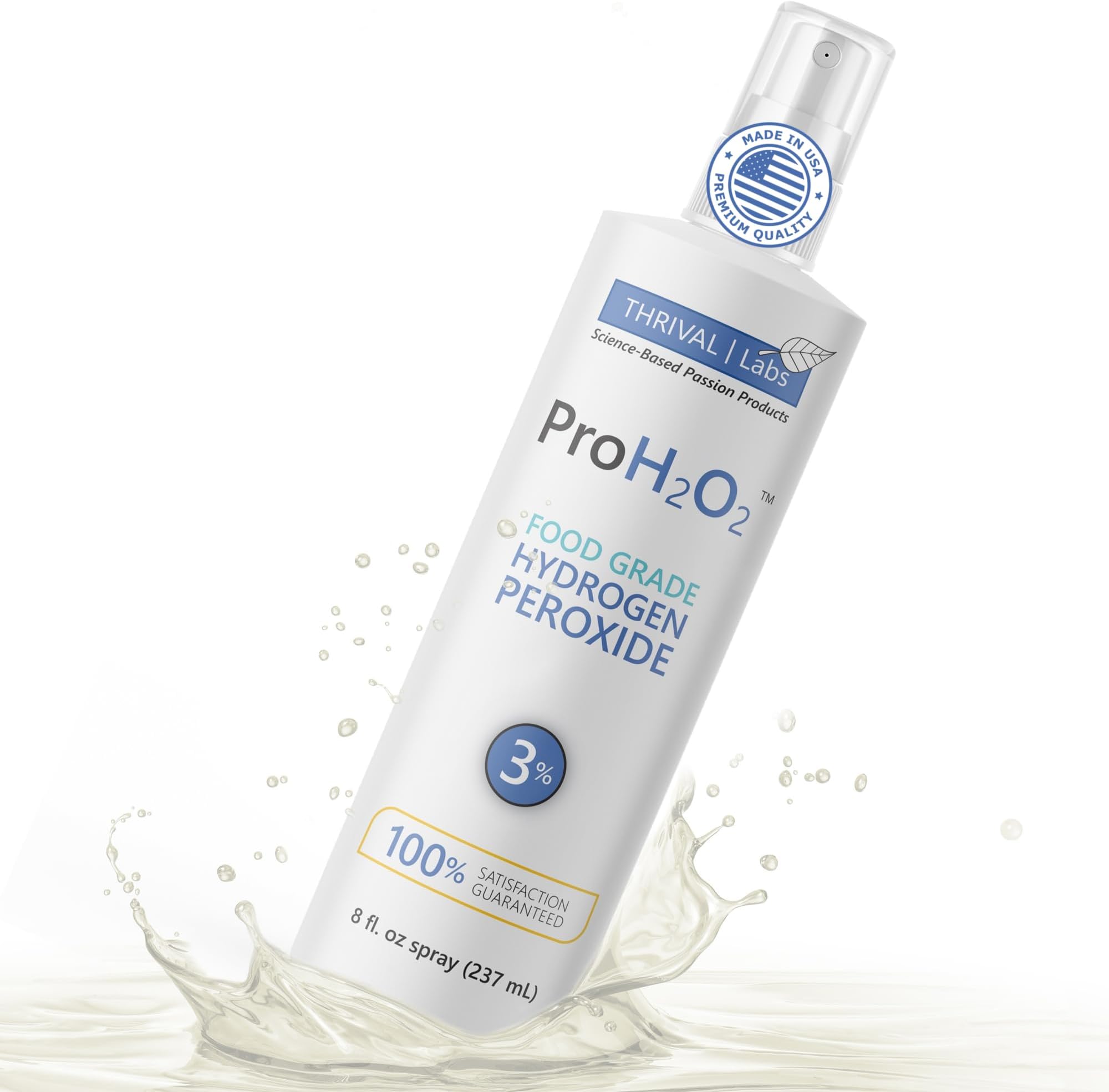 ProH2O2 Food Grade Hydrogen Peroxide 3%, Natural Cleaner , Spray Bottle, 8 Fluid Ounces