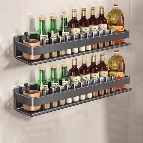 2 Stück Gewürzregal Wandhängend - 40cm Küchen Organizer aus Metall für Küche, Schrank und Badezimmer