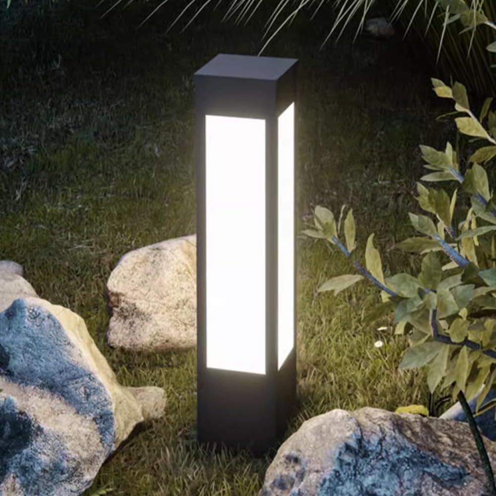 HELCEKOU Modern Landscape Lighting Outdoor Square Pathway Light Stainless Steel Housing Path LED Bollard Fixture with IP55 Waterproof for Driveway Walkway Courtyard Porch