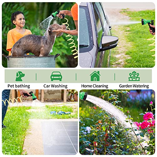 Yereen Coil Garden Hose 50Ft, Eva Recoil Garden Hose, Self-Coiling Water Hose With 3/4" Brass Connector Fittings With 8 Function Spray Nozzle, Creamy Yellow #TOP6