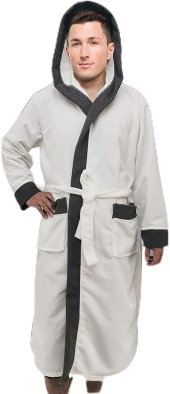 Men s Hooded Style Dressing Gown Bathrobe, Housecoat Loungewear Super Soft Luxury Terry Cotton, Warm, Cosy Fleece Nightwear Robe, Spa Hotel Sleepwear