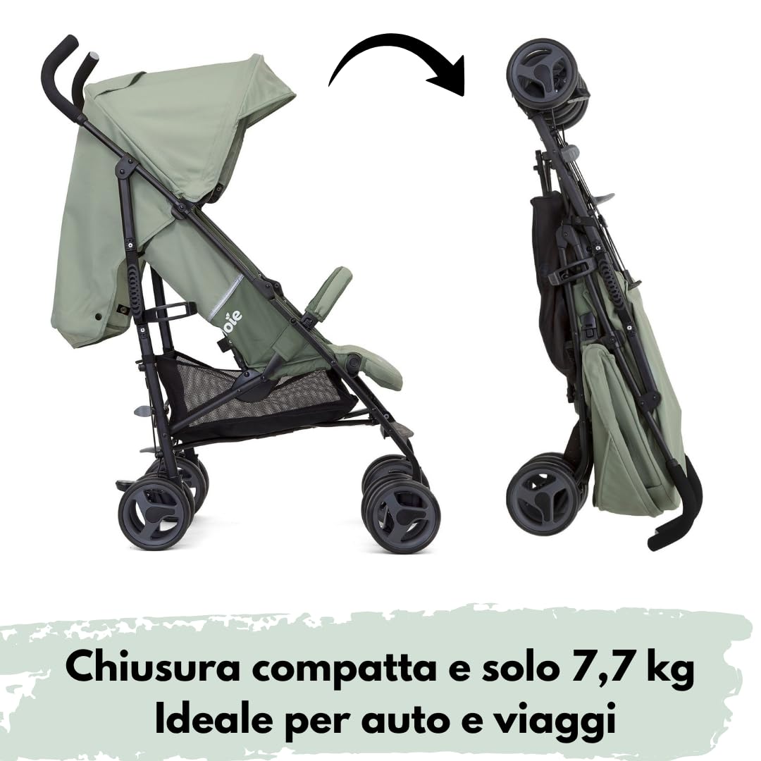 Joie Nitro LX – Passeggino e passeggino sportivo, solo 7,7 kg, passeggino da viaggio con funzione reclinabile, sospensione singola e schienale regolabile, con protezione da pioggia e insetti
