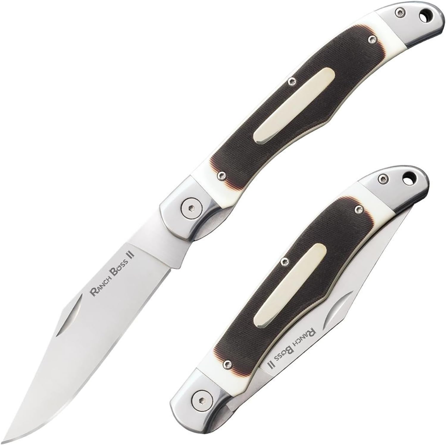 COLD STEEL Ranch Boss II 4" SK-5 Razor-Sharp Blade 5.25" Faux Sawed Bone Handle Versatile Outdoors Folding Knife w/Liner Lock