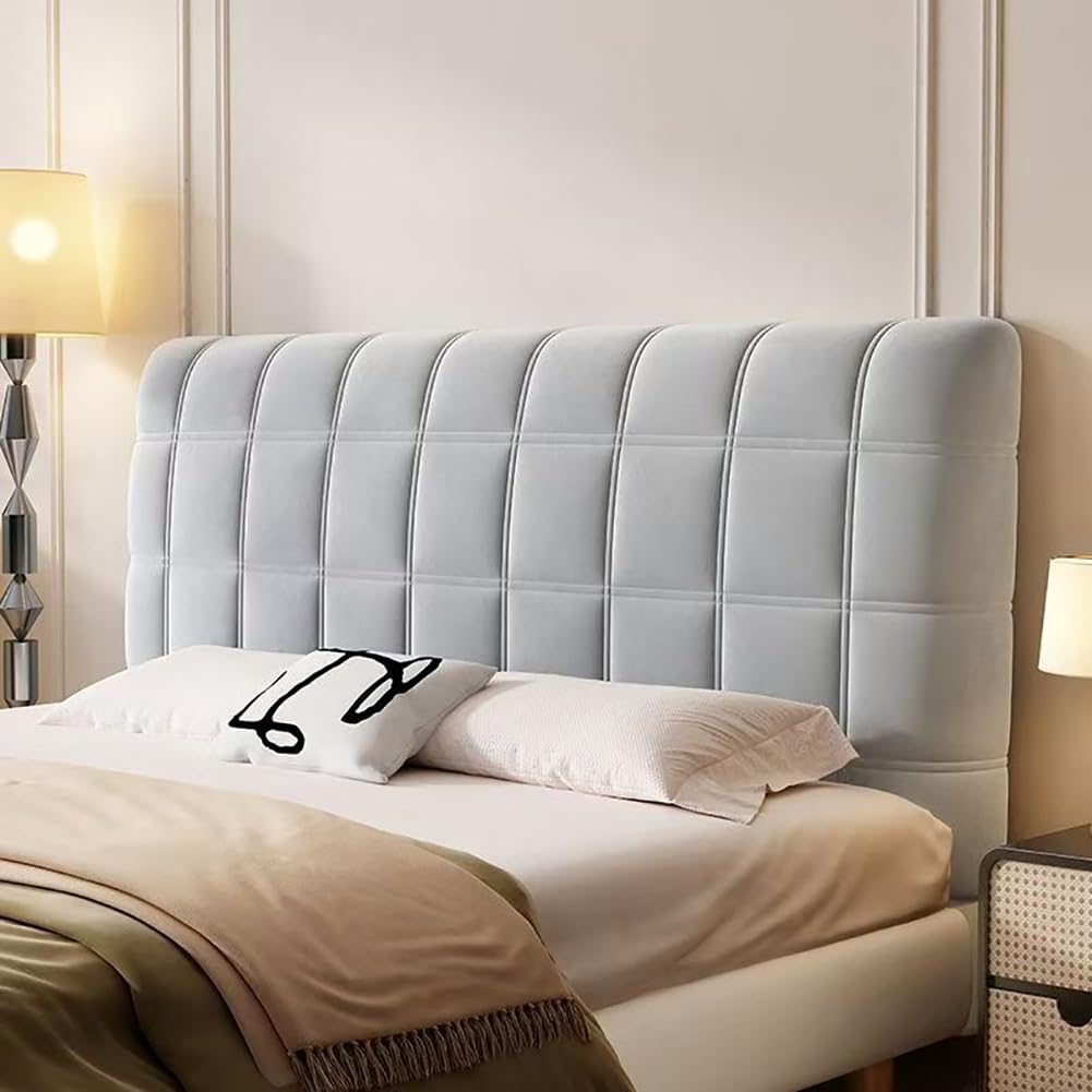 TLMQYXZE All-inclusive Bed Head Cover, Velvet Quilted Dustproof Headboard Protector, Easy to Clean, No Fade, Durable, Light Gray, 140cm (55.1inch), For Twin Queen Full California King Size Beds