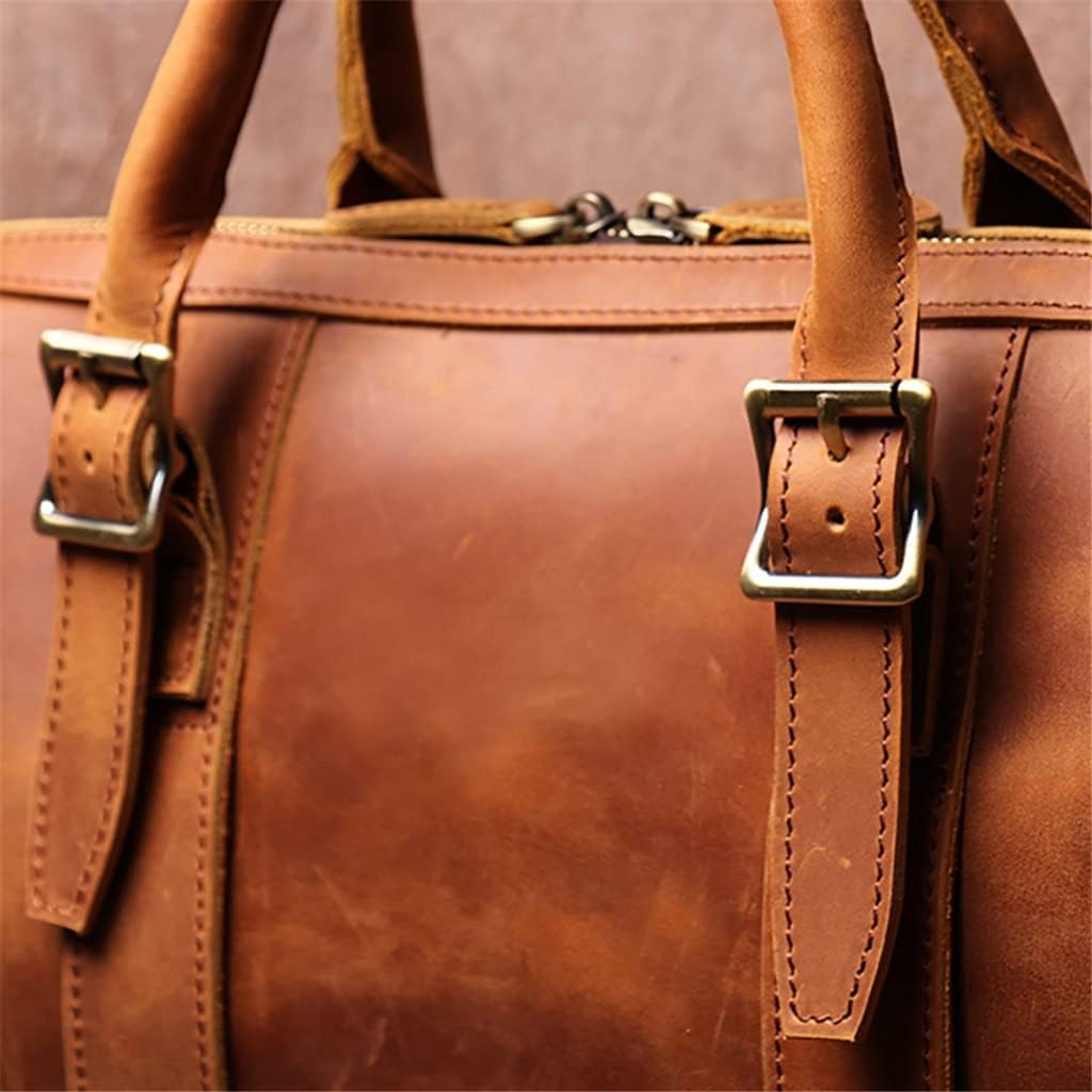 Vintage Man Handbag Briefcase Men Shoulder Genuine Leather Bags Brown Business 14 Inch Laptop Bag