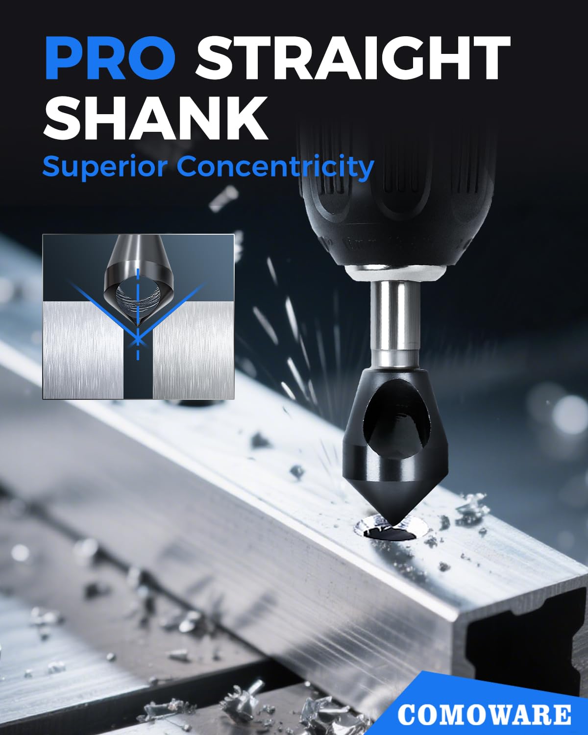 COMOWARE 4pcs TiAIN Coated Chamfer Tool M35 Chamfer Bit 90-Degree Countersink Drill Bit Set for Wood & Metal, Heavy Duty Countersink Bit SAE 1/4"-3/4", 2-5, 5-10, 10-15, 15-20mm
