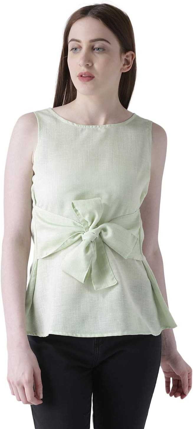 FUSION BEATS Tops for Women, Women's Sleeveless Top, Stylish Women Top with Back Tie-Up Belt, Fancy Women Short Top, Casual Ladies Top, Office Wear, Party WearTop for Woman (Green)