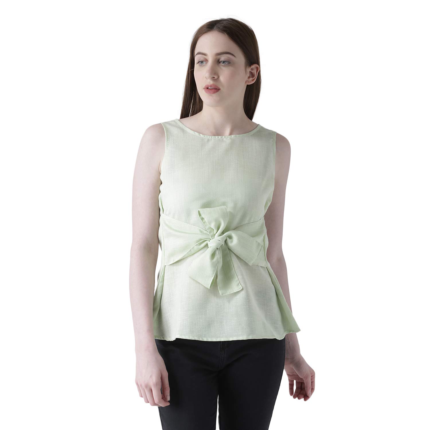 FUSION BEATS Tops for Women, Women's Sleeveless Top, Stylish Women Top with Back Tie-Up Belt, Fancy Women Short Top, Casual Ladies Top, Office Wear, Party WearTop for Woman (Green)