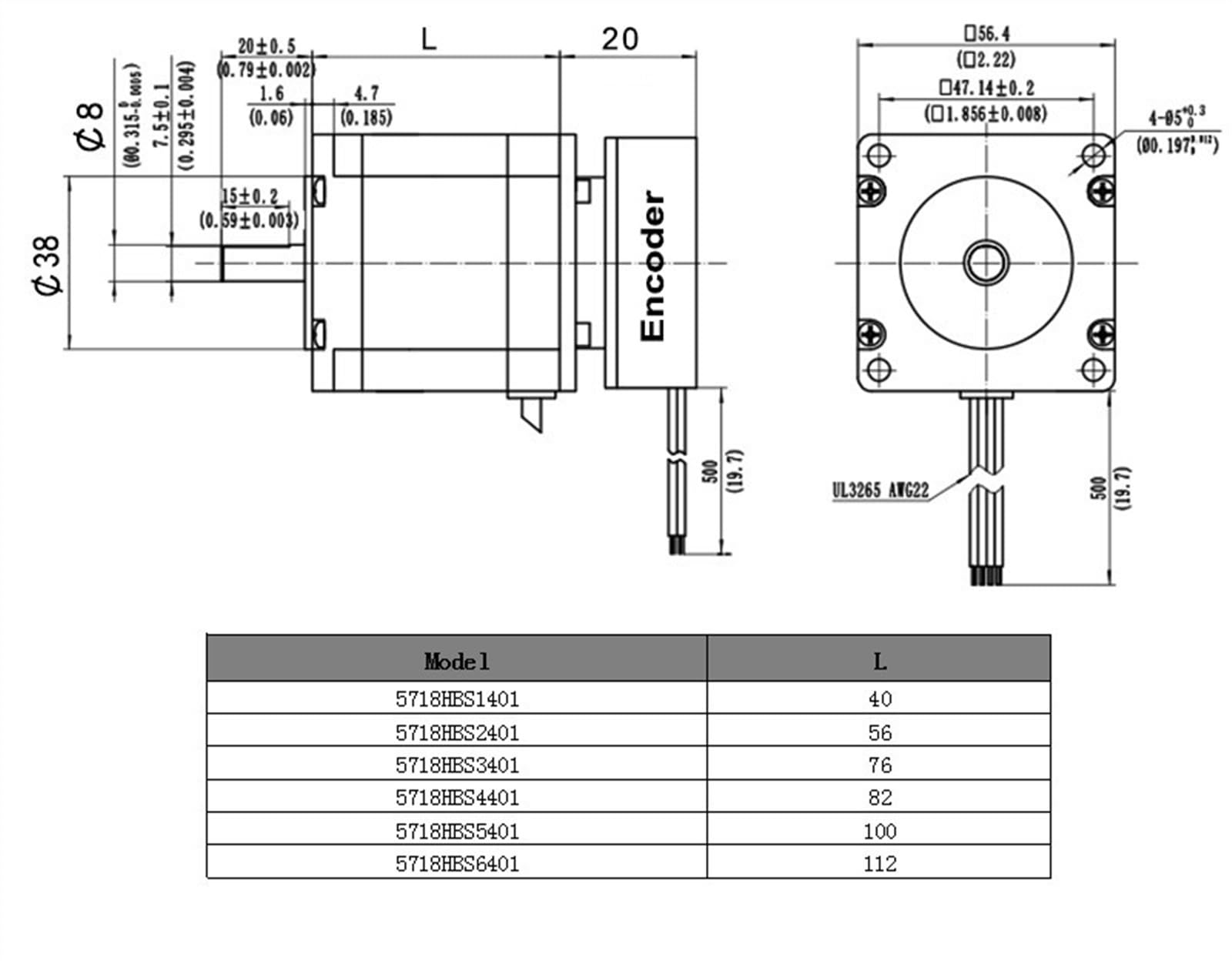 Schrittmotor Nema 23 Schrittmotortreiber mit geschlossenem Regelkreis, Servomotor 57HBS6401, 132 mm Schrittmotor, 3,0 NM, 1000ppr, Hybrid-Schrittmotor mit geschlossenem Regelkreis + Leitung(8mm Motor)