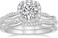 Mameloly 1.2ct CZ Halo Engagement Ring Set with Twisting Infinity Pave Wedding Band for Women - Sizes 4-12
