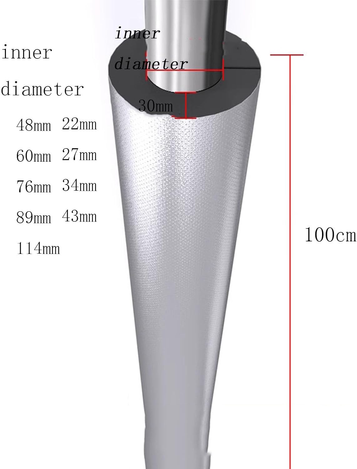 Aluminum Foil Rubber-Plastic Insulated Pipe, 22-114mm: Waterproof, Outdoor Water Pipe Insulation(114mm*30mm*1m)