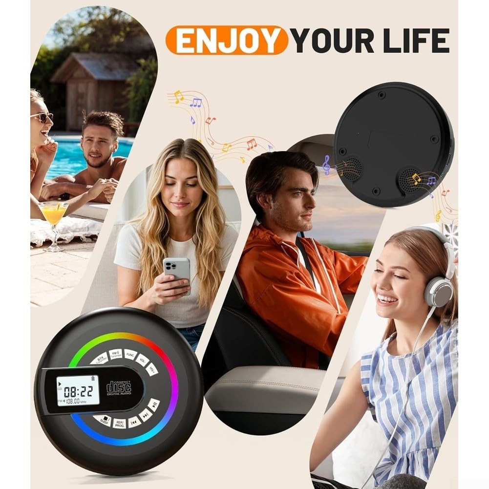 Lettore CD wireless per Boombox con radio FM 87,5-108 MHz MP3 USB AUX Jack ricaricabile per batteria per casa e viaggio (bianco)